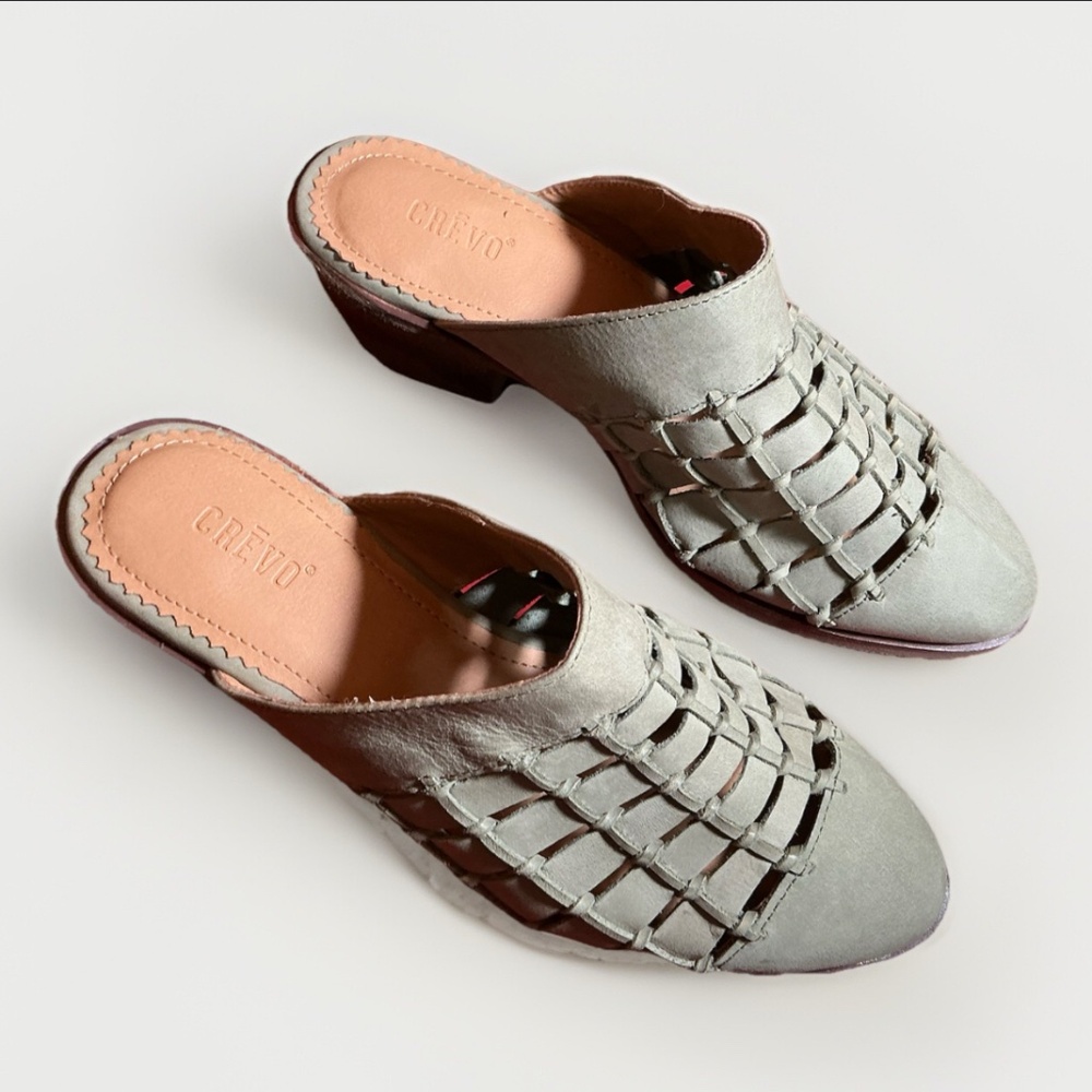 Mule Slides 8 leather woven Sage Green Slip-On Clogs Coastal Boho Resort Crevo